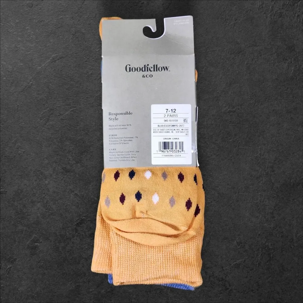 Goodfellow and Co Blue Gold Geometric Crew Socks Mens 7-12 NWT 2 Pair Pack